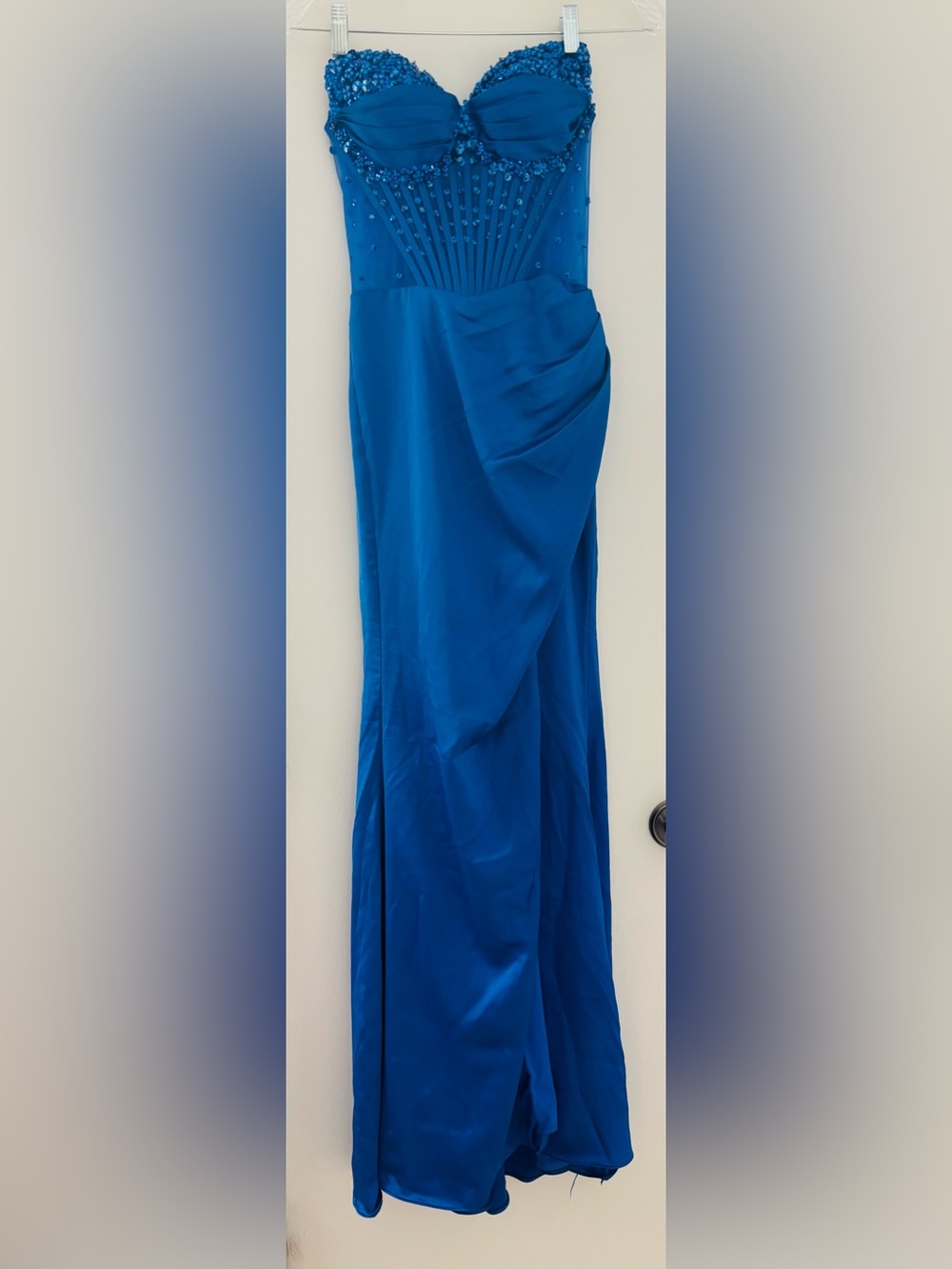 Social Strapless Sweetheart Beaded Rhinestone Corset Long Dress - Picture 7 of 8